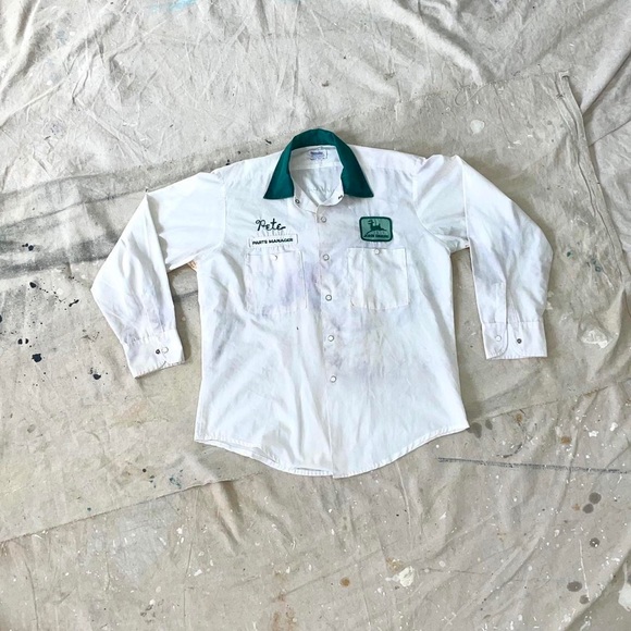 Vintage 50s 60s John Deere Tractor Work Uniform Protexall Snap Button Shirt - Picture 2 of 4